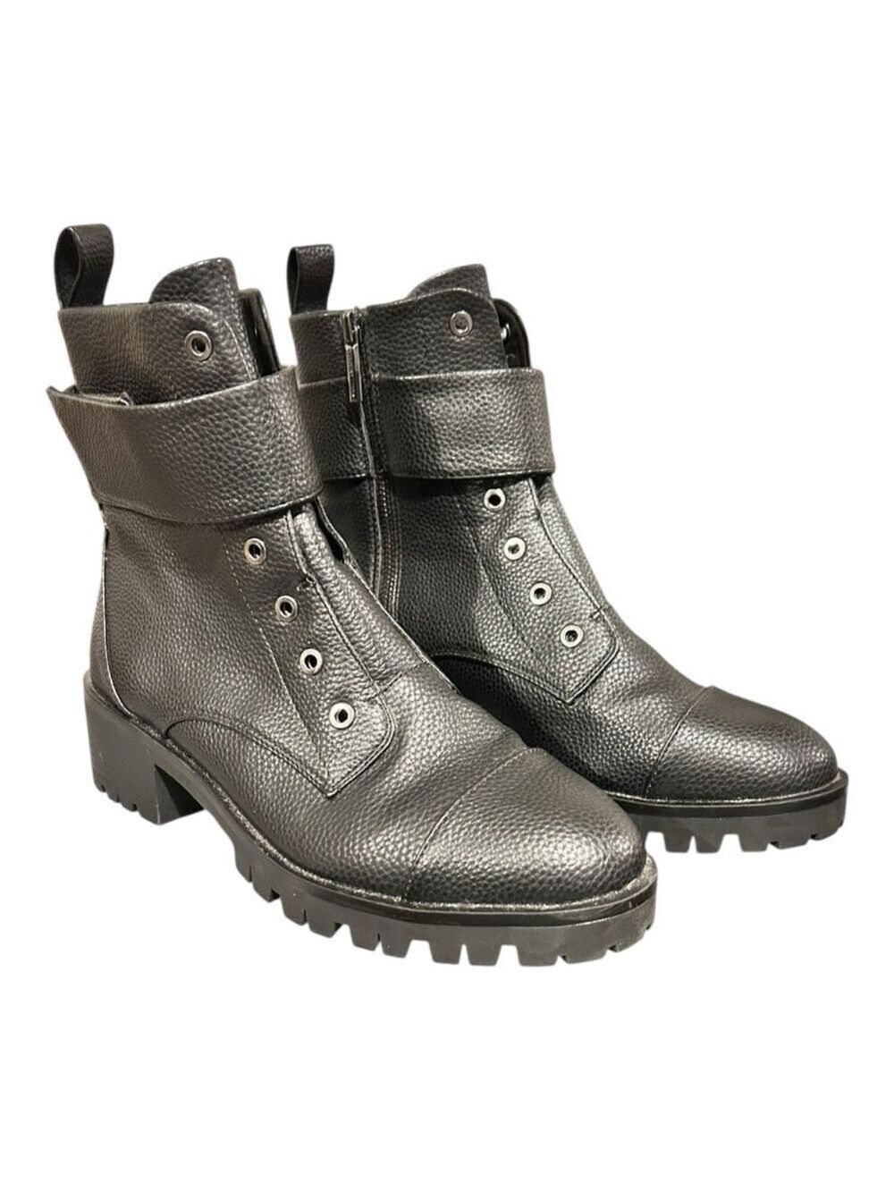Karl Lagerfeld Paris Payson Lug Combat Moto Ankle Boots Heel Black Biker W8.5